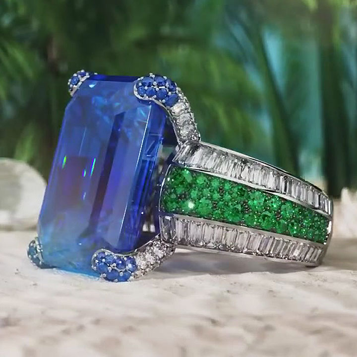 9ct Emerald Cut Blue Sapphire Engagement Ring