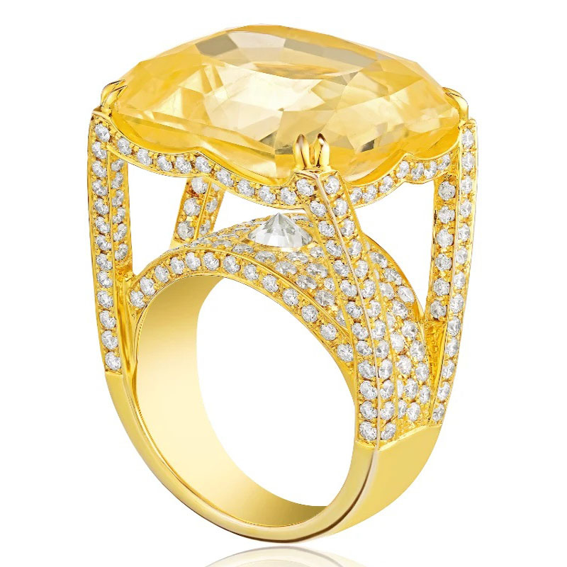 7ct Stunning Cushion Cut Yellow Sapphire Engagement Ring