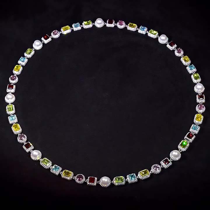 Multi-Shape Cut Rainbow Sapphire Men's Necklace
