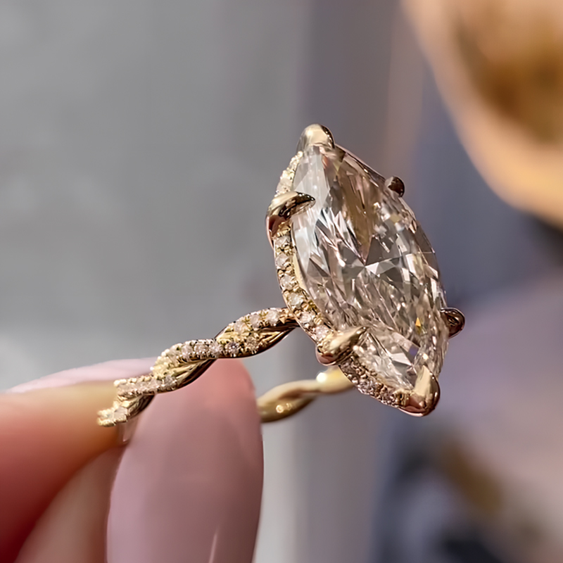 Under Halo 4ct Marquise Cut White Sapphire Engagement Ring