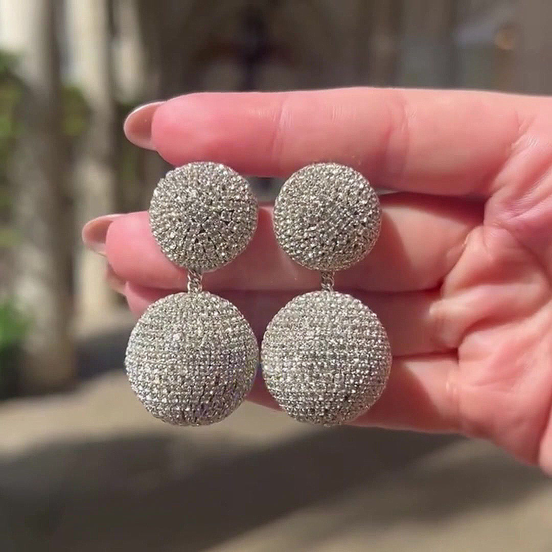 Round Cut Diamond Crystal Ball Drop Earrings