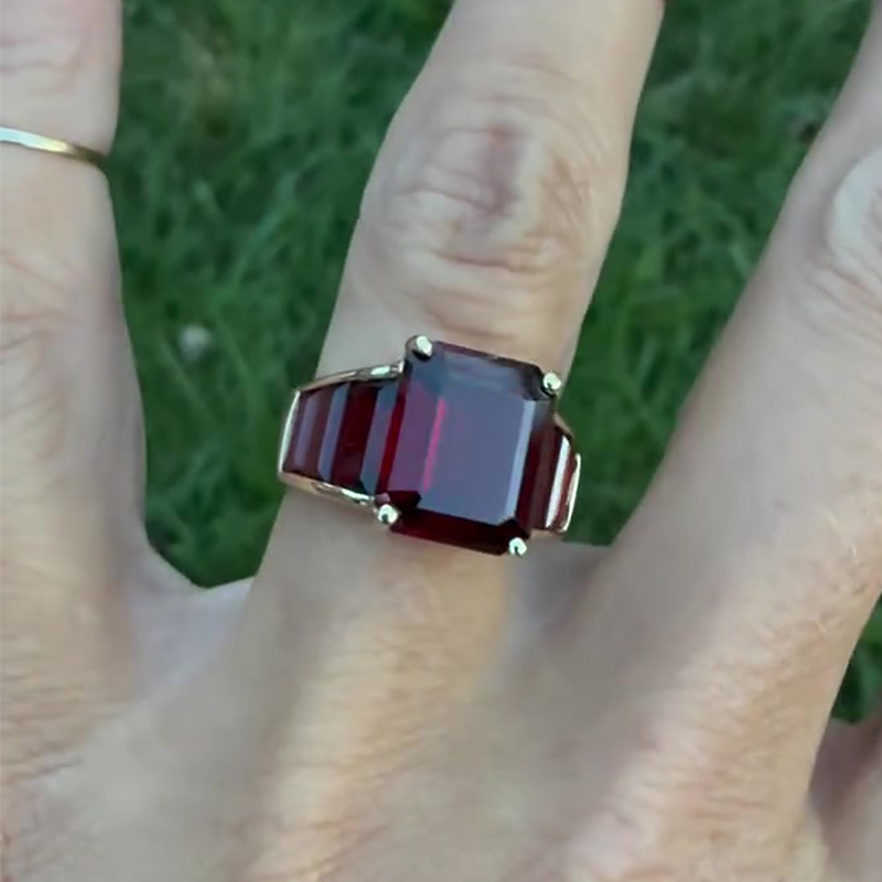 3.5ct Sleek Baguette Garnet & Red Sapphire Emerald Cut Ring