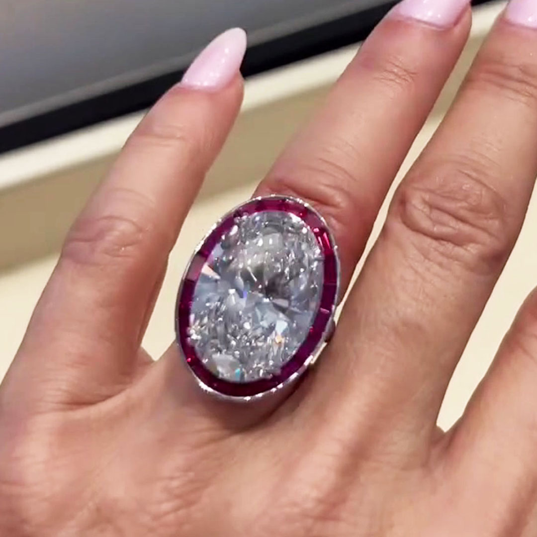 5ct Art Deco Oval Cut White&Ruby Sapphire Ring