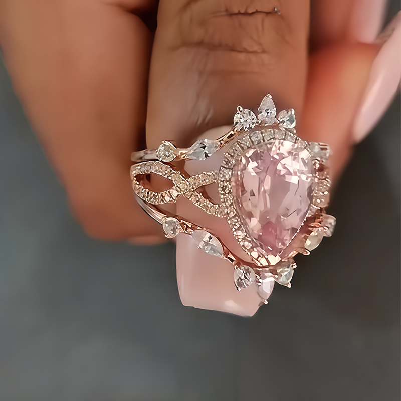 3ct Pear Cut Pink Sapphire Stackable Ring Set / 3pcs