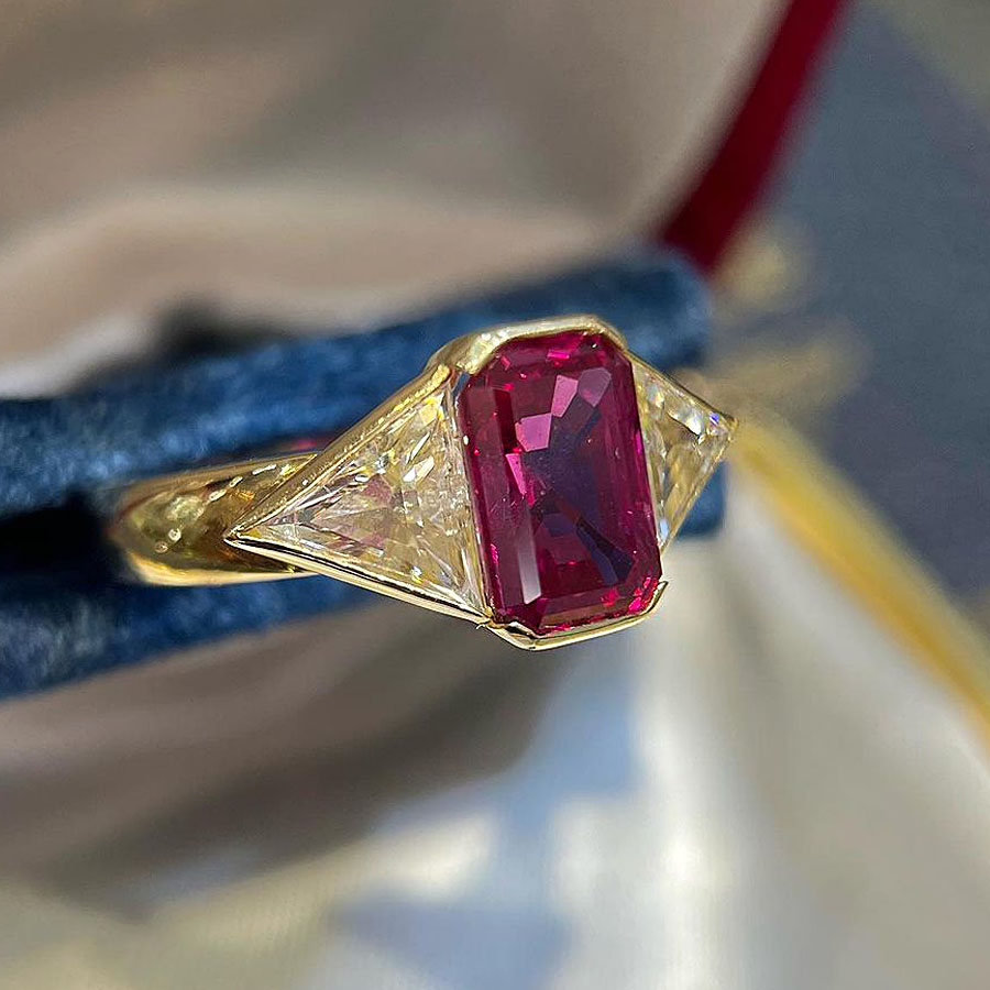 3ct Bezel Setting Radiant Cut Ruby Sapphire Engagement Ring