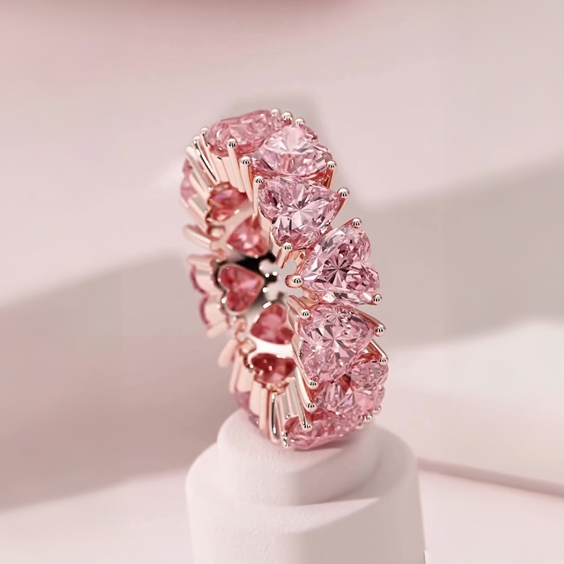 5.75ct Love Heart Cut Light Pink Sapphire Eternity Band