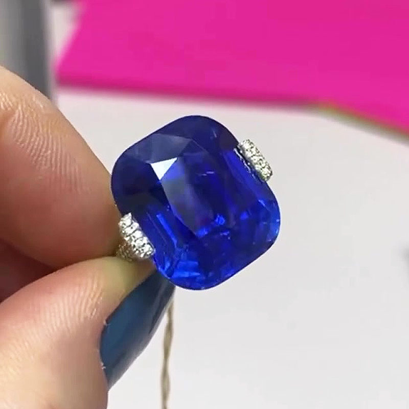 4ct Cushion Cut Blue Sapphire Engagement Ring