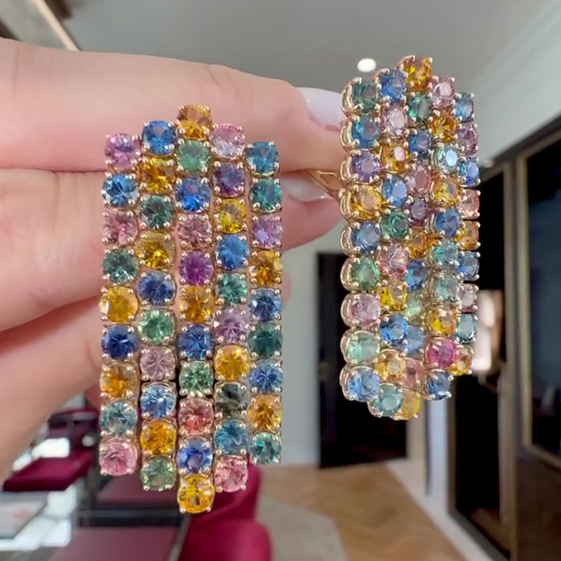 Round Cut Multi-Gemstone Drop Earrings