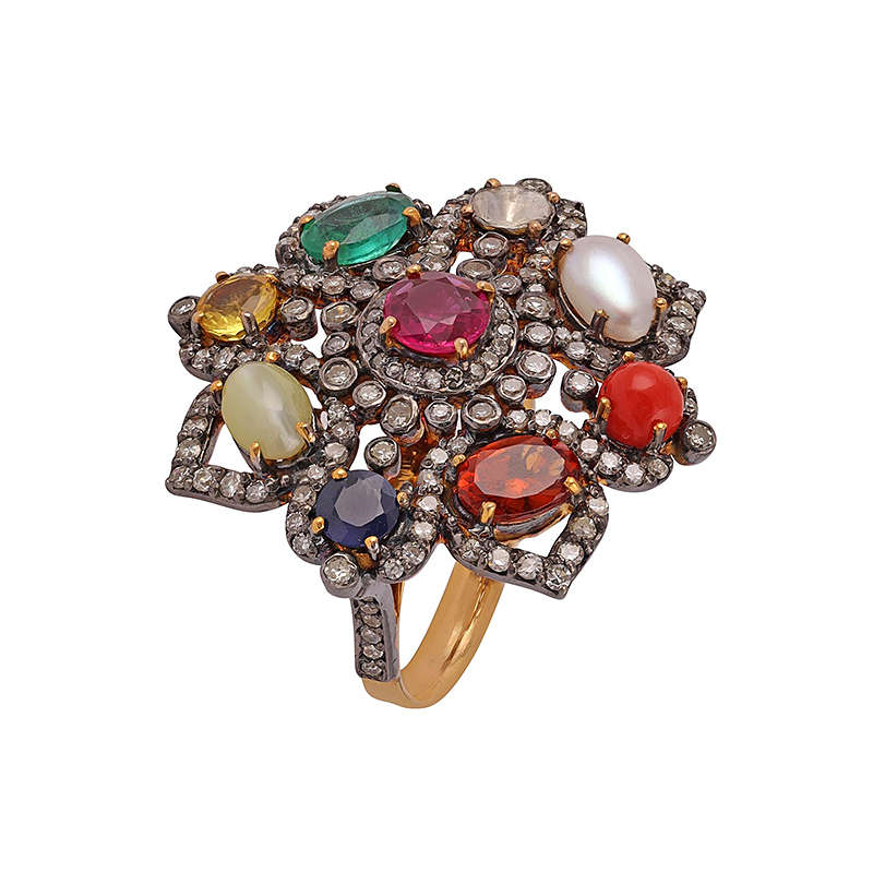 Floral design 3.15ct Nine Gems Cocktail Ring