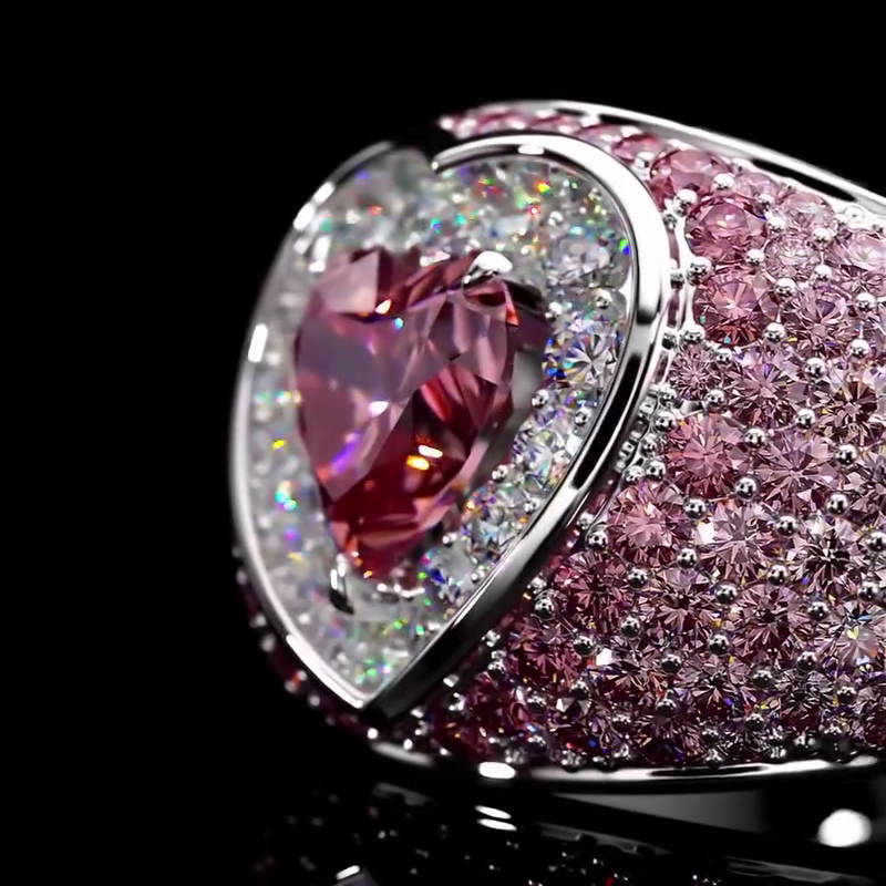 Heart Cut Pink Sapphire Gradient Micro-Pave Wedding Band