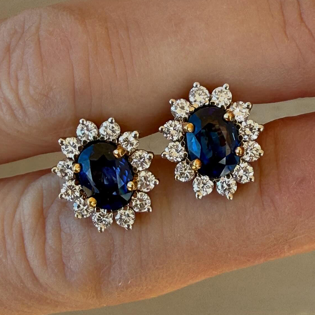 Halo Oval Cut Blue Sapphire Stud Earrings