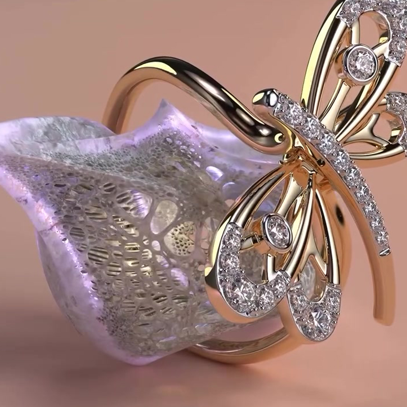 14K Yellow Gold Butterfly Pavé White Sapphire Wedding Band