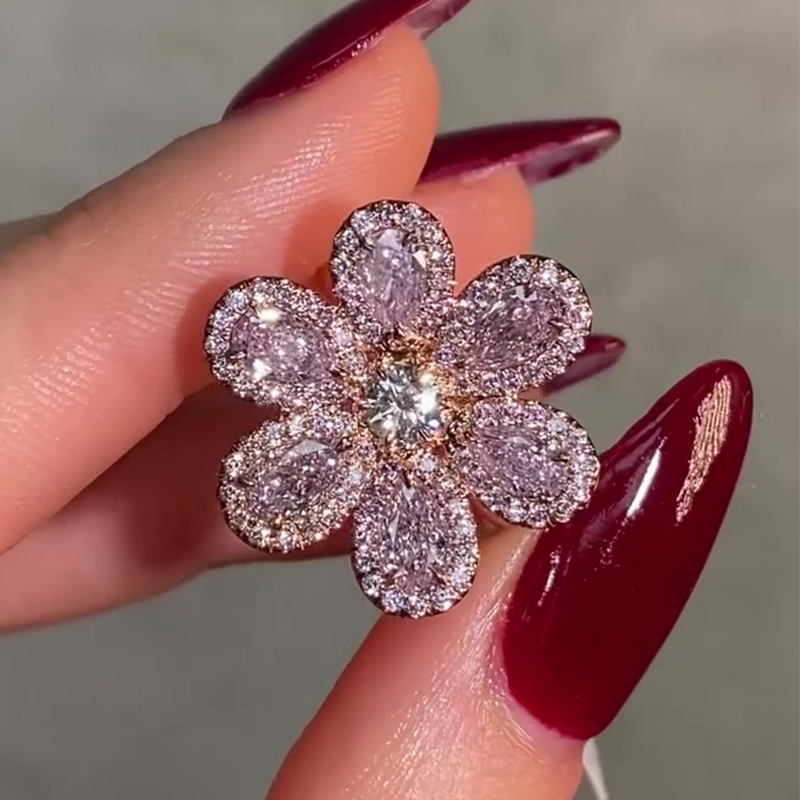 Pear Cut Pink Sapphire Floral Engagement Ring