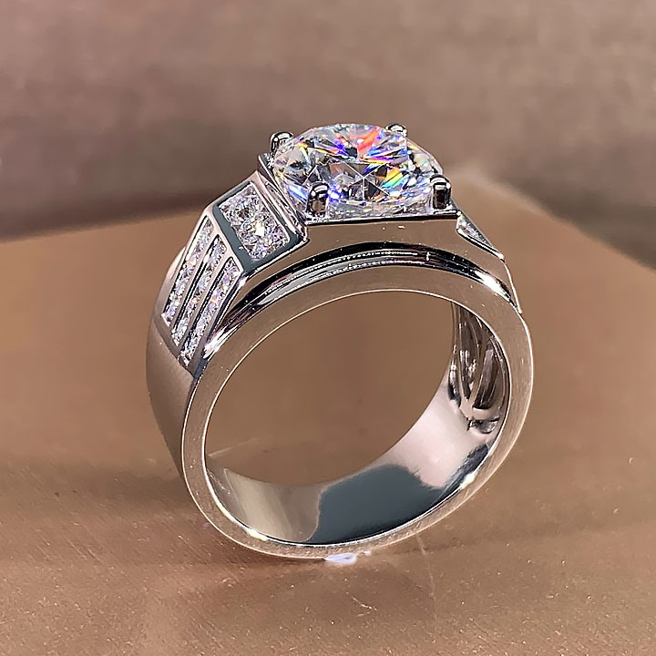 5ct Round Cut White Sapphire Men's Engagement Ring