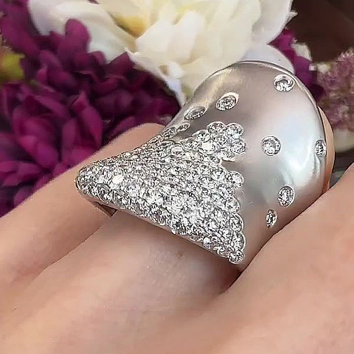 0.85ct Long Concave Round Cut White Sapphire Wedding Band