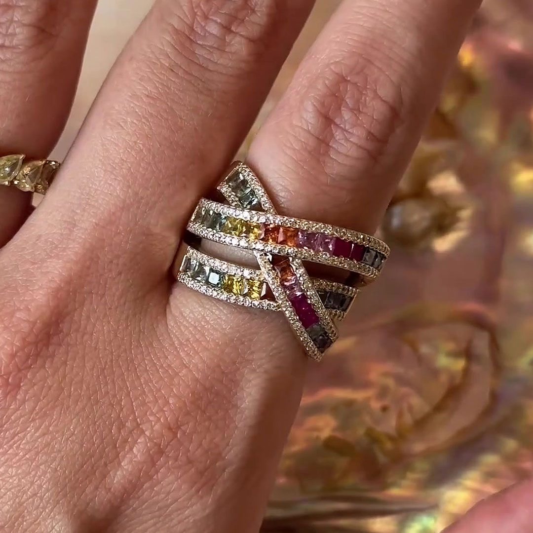 6.2ct Princess Cut Rainbow Sapphire Wedding Band