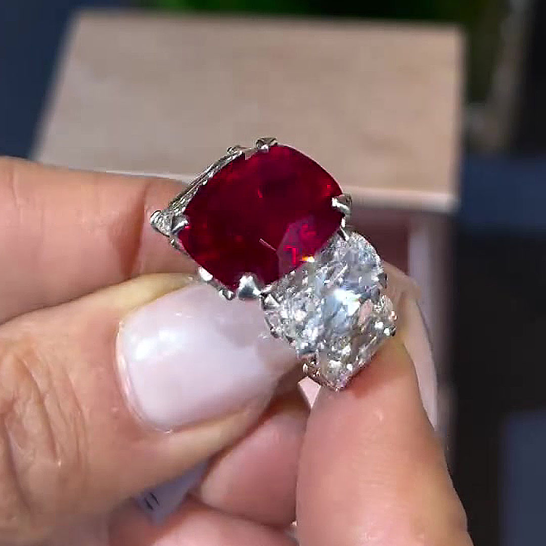 4ct Cushion Cut Ruby Sapphire Engagement Ring