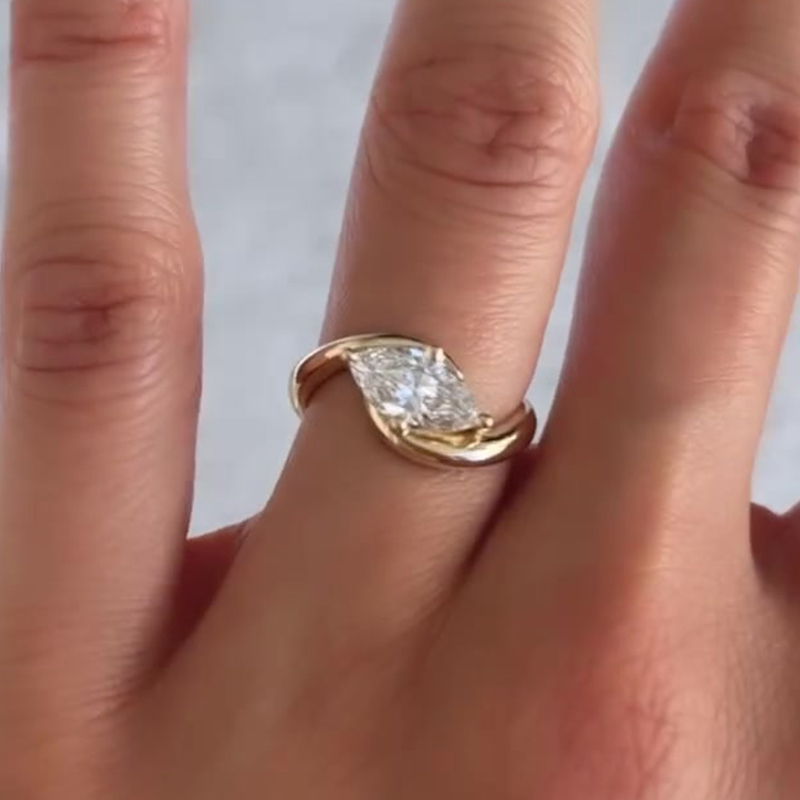 Bypass Design 2ct Marquise Cut White Sapphire Engagement Ring