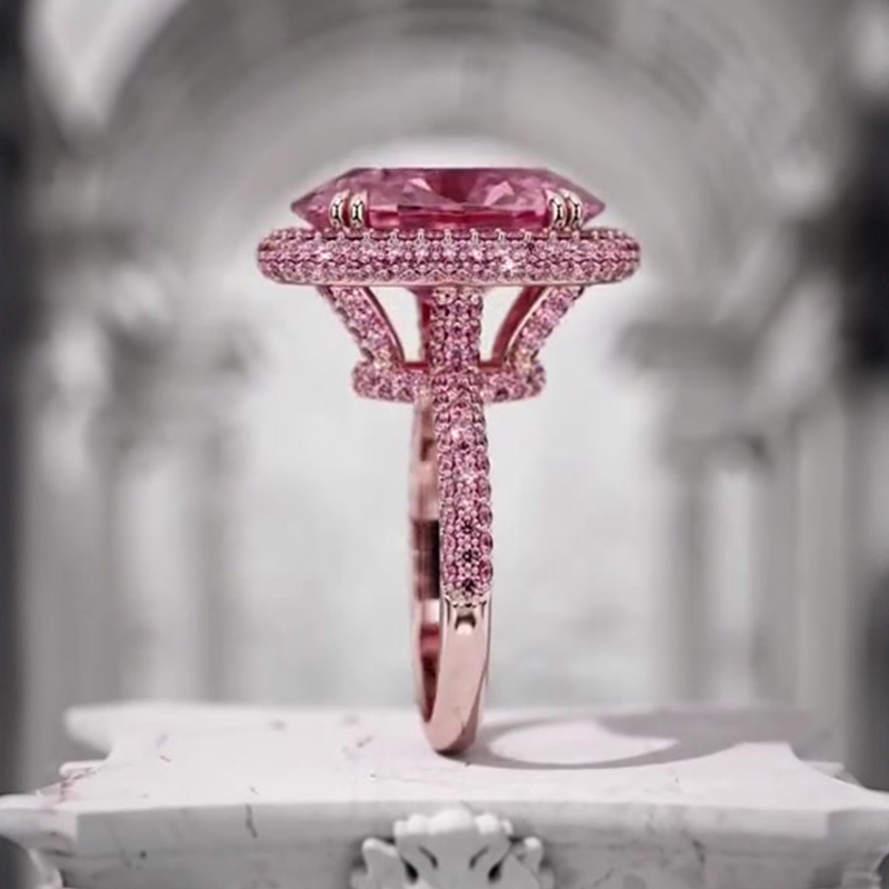 Pink Halo 4ct Oval Cut Pink Sapphire Engagement Ring