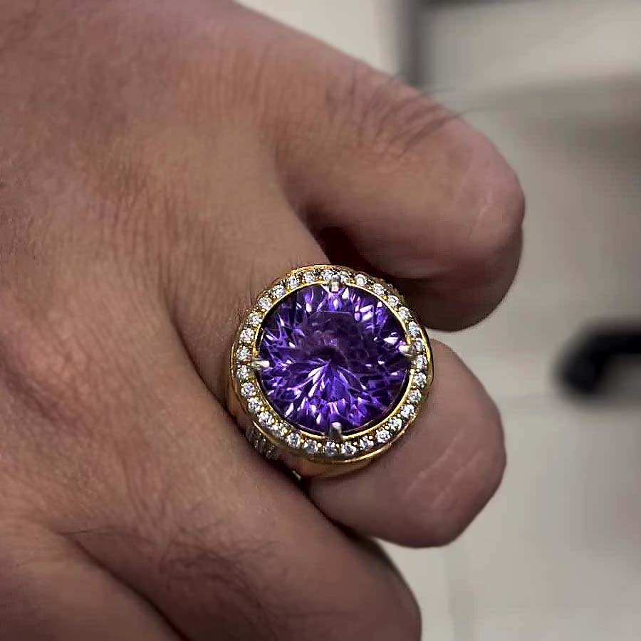 5ct Round Cut Amethyst Sapphire Men's Engagement Ring