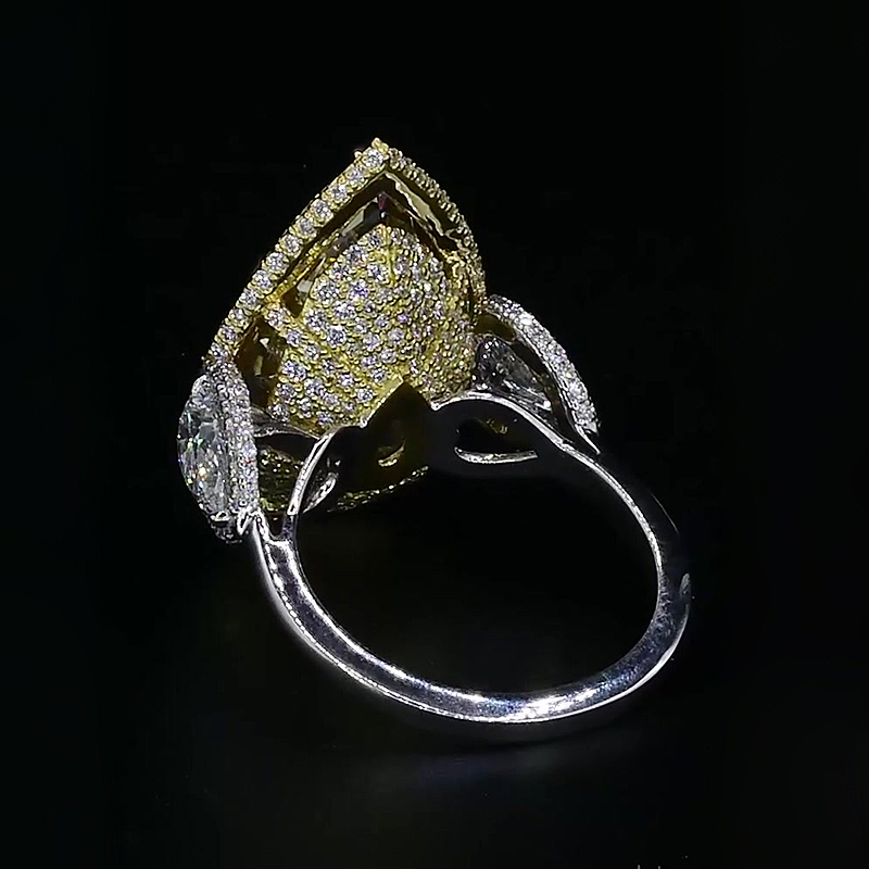 Halo Accent Yellow Sapphire Pear Cut Three-Stone Engagement Ring