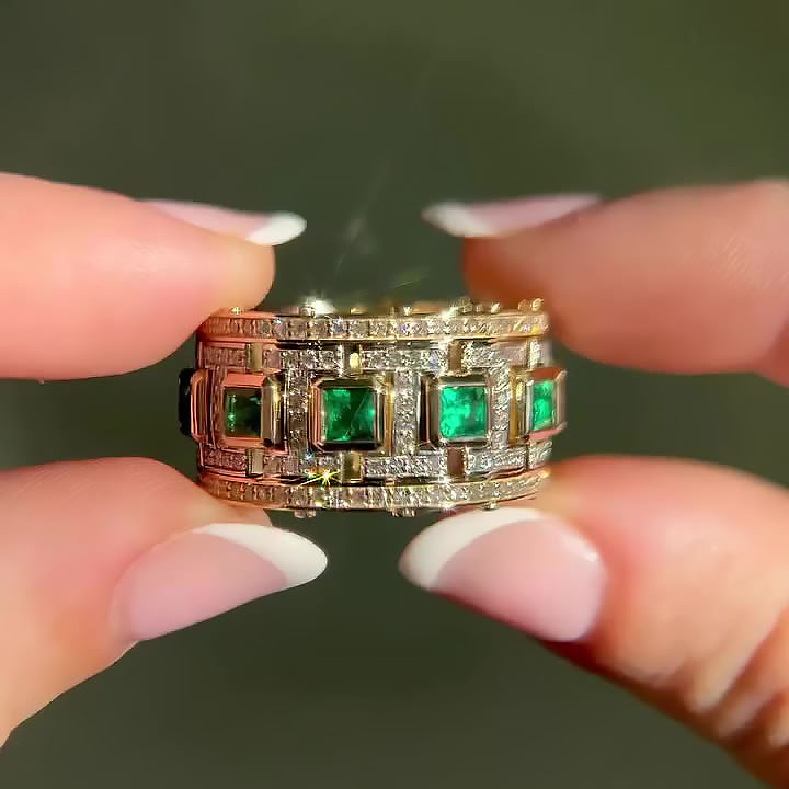 7.25ct Princess Cut Emerald Sapphire Eternity Ring