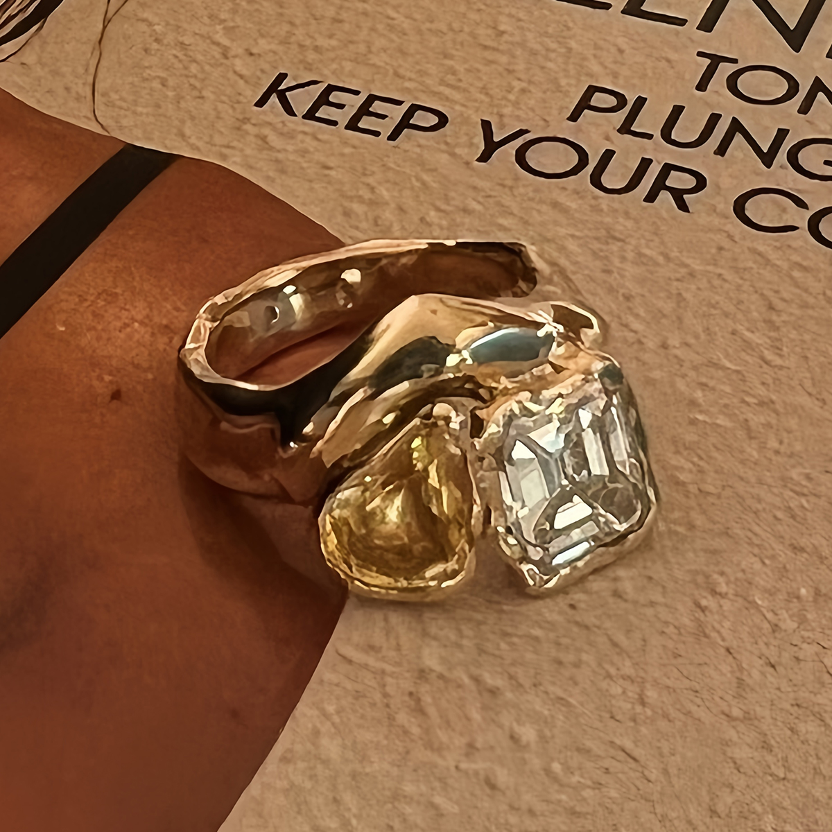 Toi et Moi Yellow & White Sapphire Emerald & Pear Cut Ring