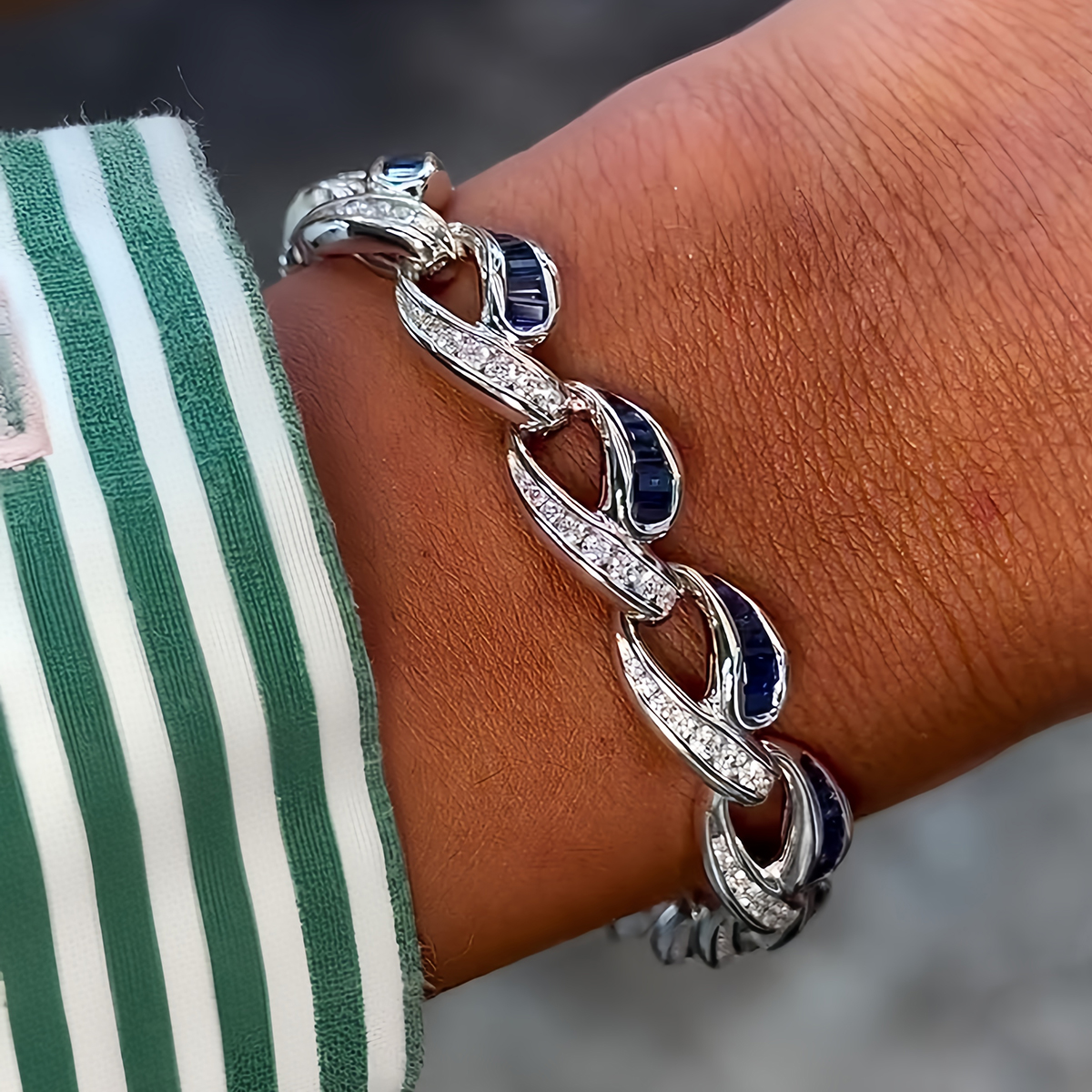 Blue Sapphire Interlocking Diamond Bracelet for Men