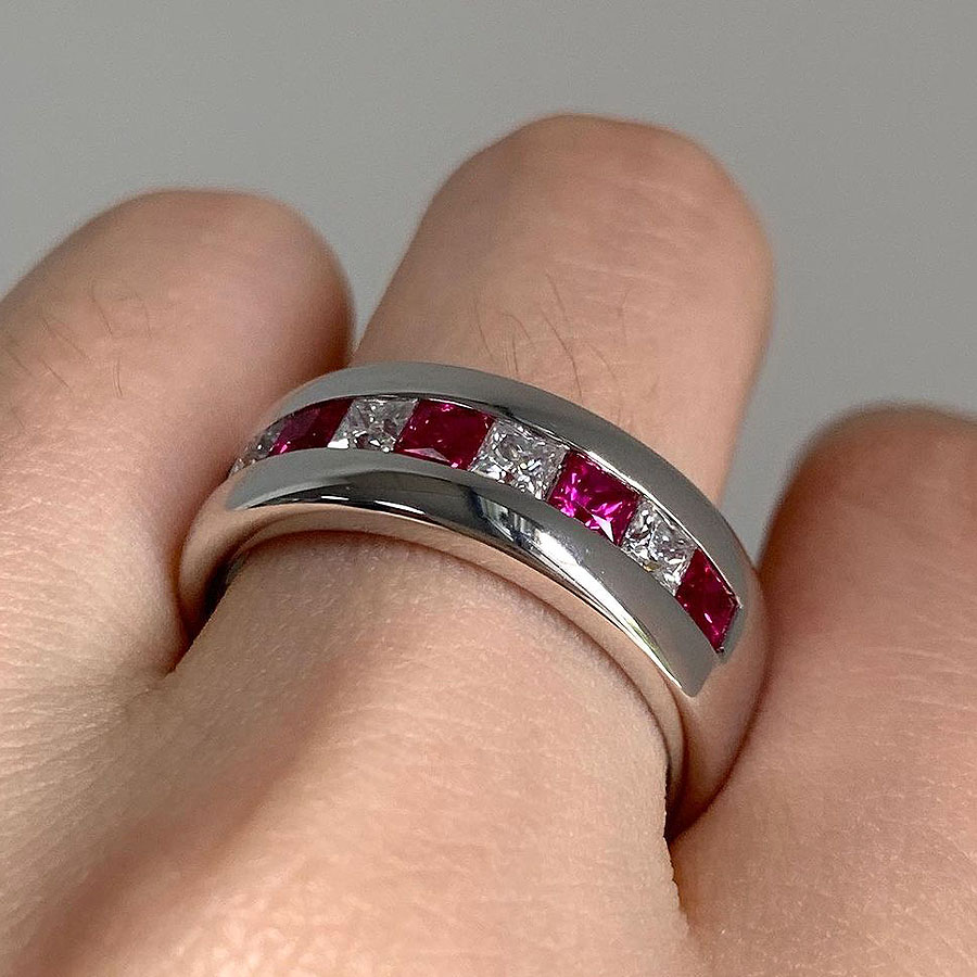 4.25ct Princess Cut Ruby Sapphire Men's Half Eternity Ring
