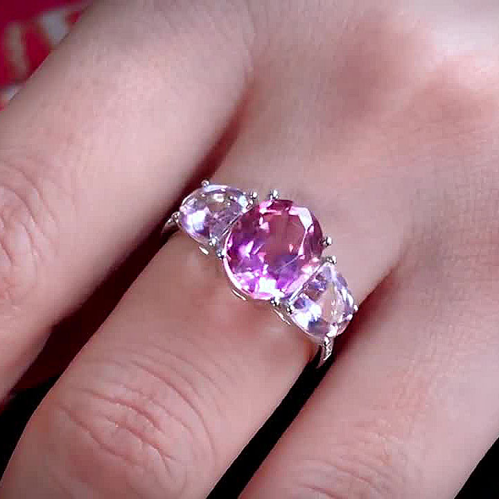 3ct Three-Stone Oval Cut Pink Sapphire Engagement Ring