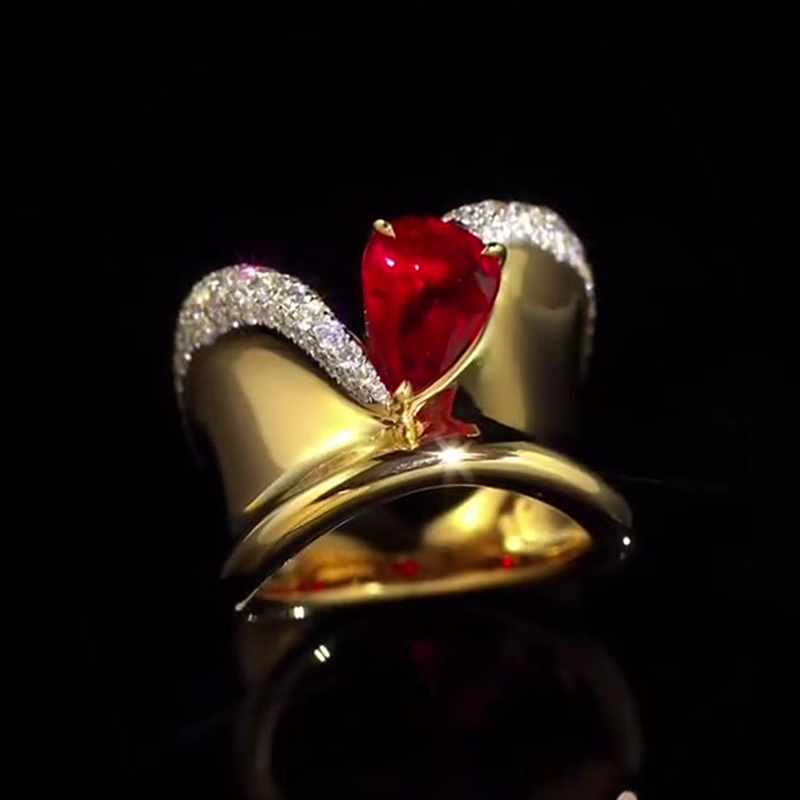 Luxury 3ct Pear Cut Ruby Sapphire Cocktail Ring