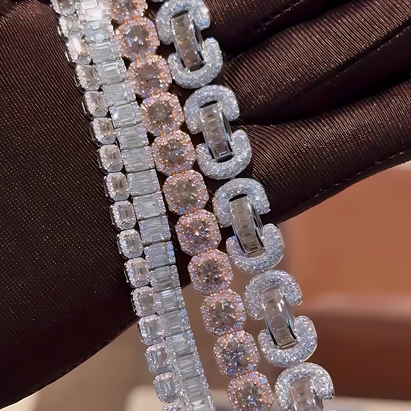 4-Style Iced Out White Sapphire Cuban Link Bracelet (Sold Individually)
