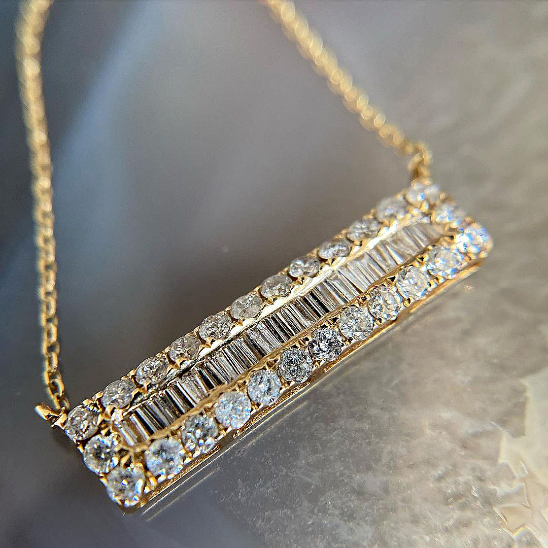 Round&Baguette Cut White Sapphire Pendant Necklace