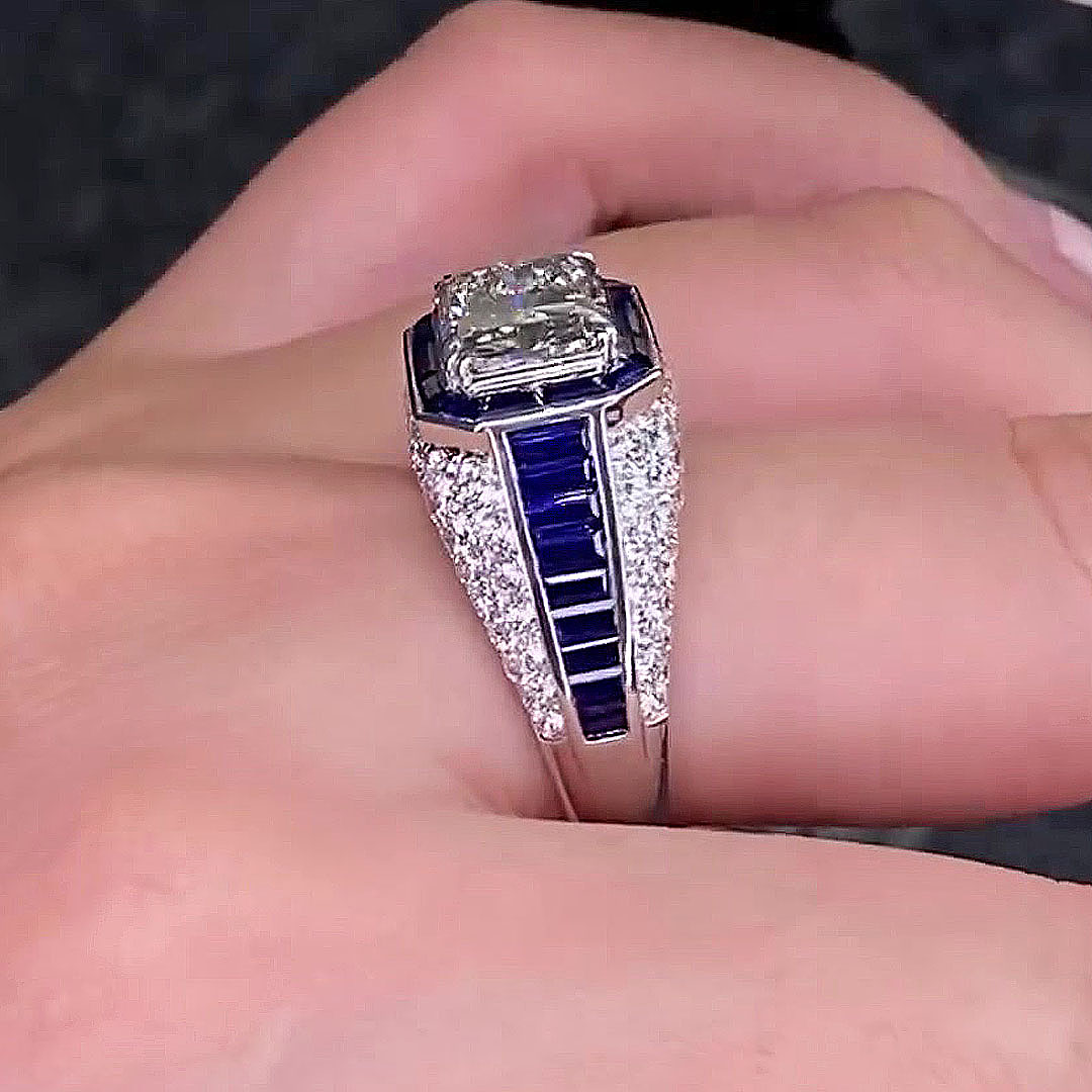 5ct Emerald Cut White Sapphire Men's Engagement Ring