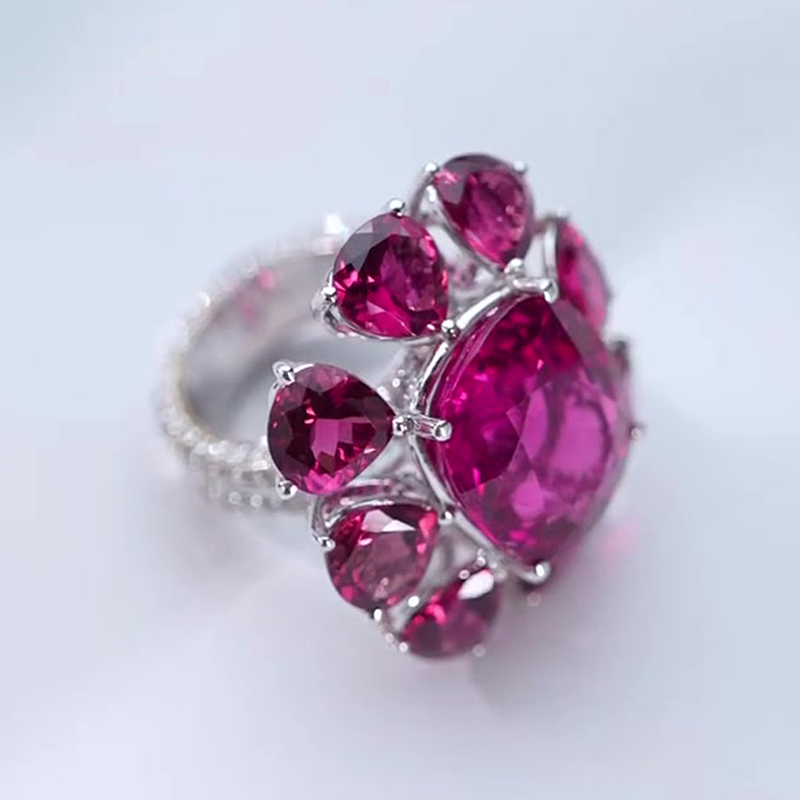 2.8ct Cushion Cut Ruby Floral Engagement Ring