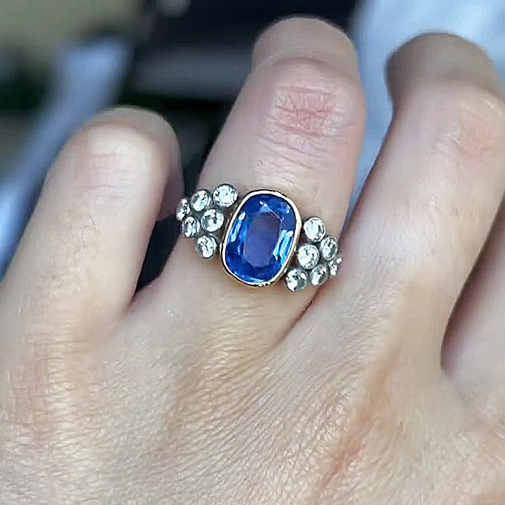 3ct Art Deco Cushion Cut Blue Sapphire Engagement Ring