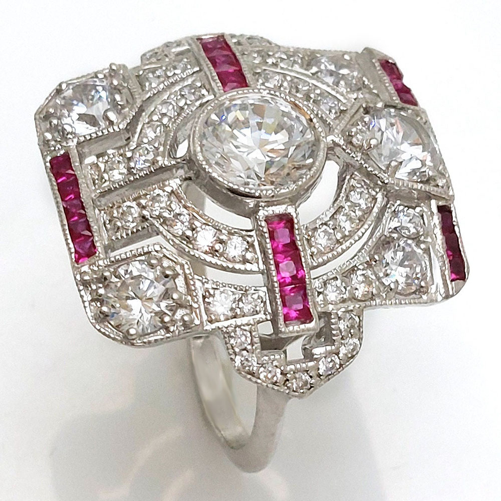 Art Deco 1ct Round Cut White Sapphire Cocktail Ring