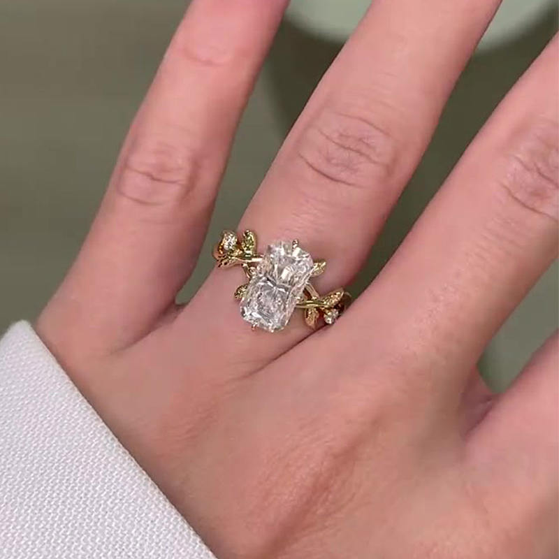 3ct Radiant Cut White Sapphire Vine Design Engagement Ring