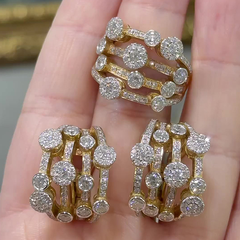 Multi Row 4.95ct Round Cut White Sapphire Ring&Earrings