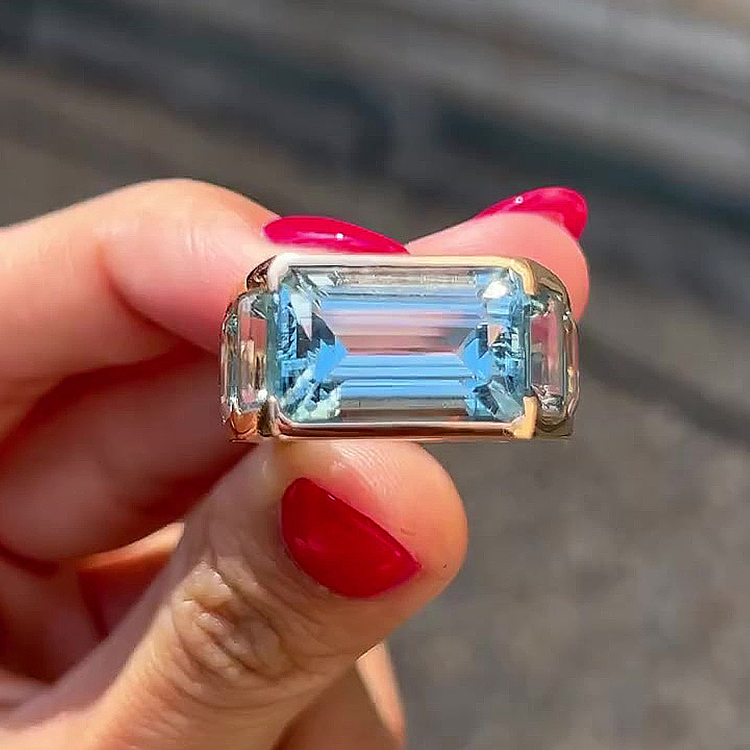5ct Emerald Cut Aquamarine Sapphire Engagement Ring