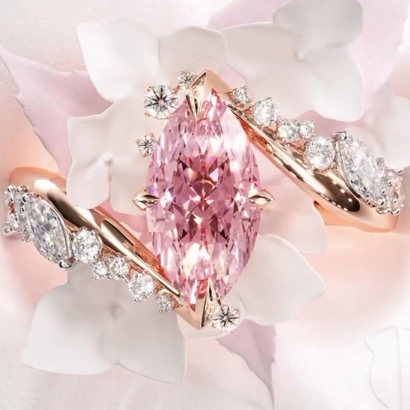 Bypass Design 3ct Marquise Cut Fancy Pink Sapphire Engagement Ring