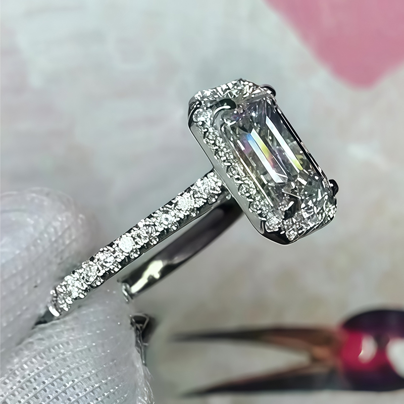 3ct Emerald Cut White Sapphire Halo Ring