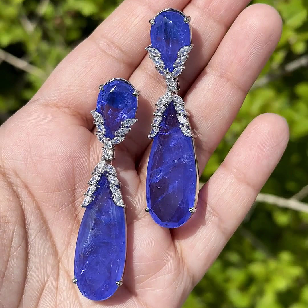 Pear Cut Blue Sapphire Drop Earrings