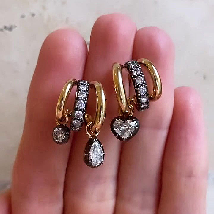 Pear&Round&Heart Cut White Sapphire Hoop Earrings