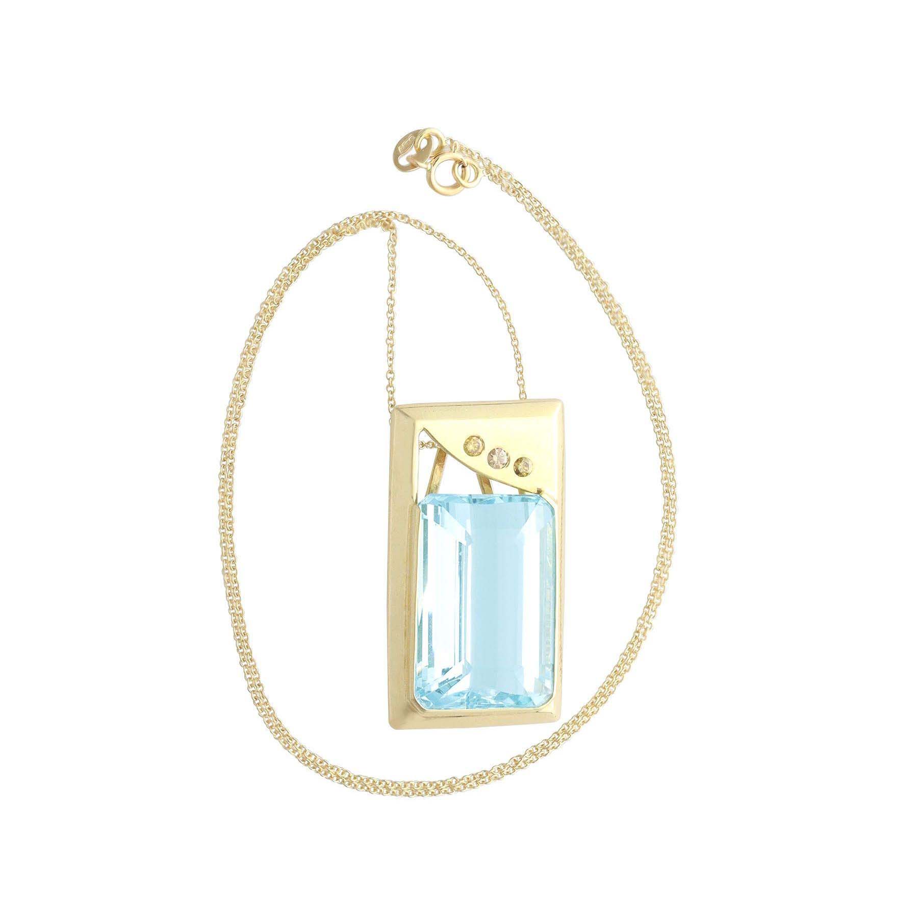 Baguette Cut Aquamarine&Diamond Pendant Necklace