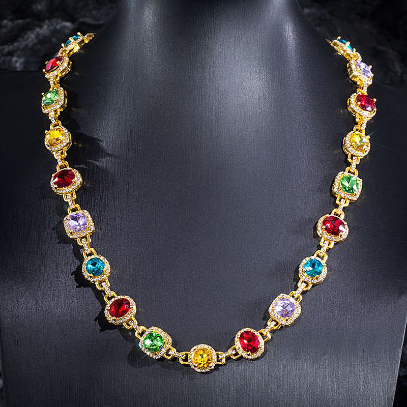 Multi Cut Rainbow Sapphire Men's Necklace
