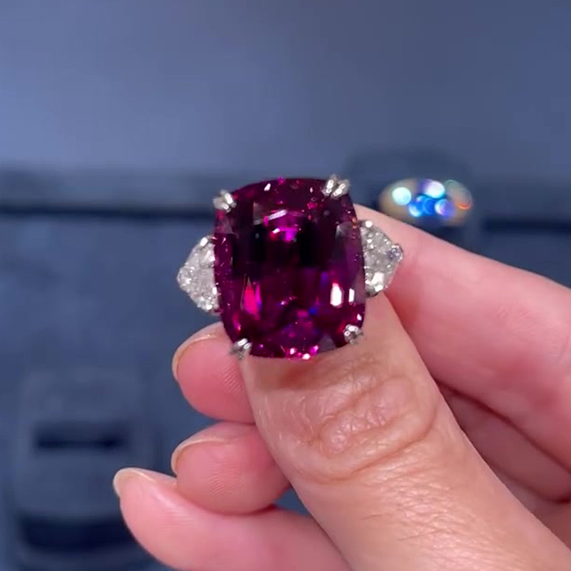 4ct Cushion Cut Ruby Sapphire Three Stone Ring