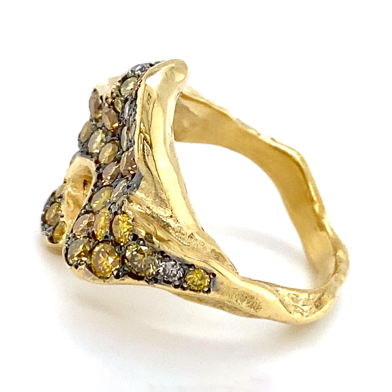 Freeform Lava Pool Ring with 1.16 Carats Yellow Spectrum Sapphire