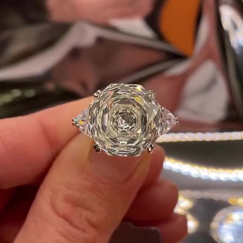 5ct Octagonal Cut White Sapphire Three-Stone Engagement Ring