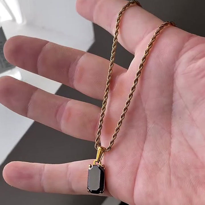 Emerald Cut Black Sapphire Pendant Necklace For Men